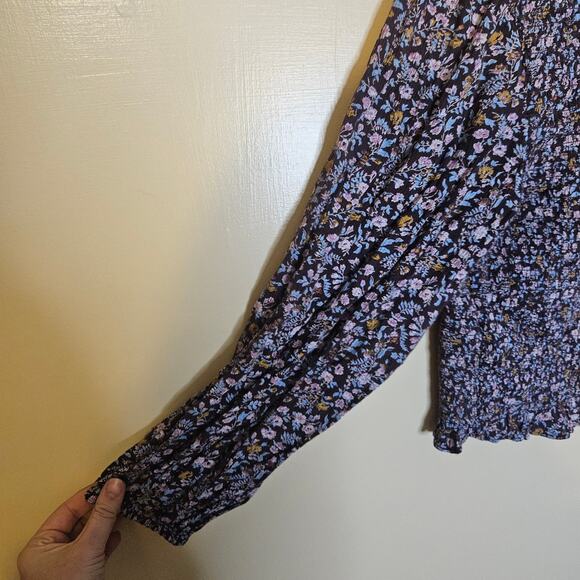 American Eagle Size Small S Ribbed Crop Long Sleeve Purple Floral Flower Top - Picture 4 of 9